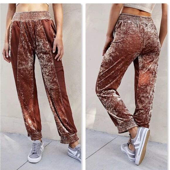 We Are HAH 1 Track Mind Crushed Velvet Jogger Pant in Almond Milk Slouchy Mesh - Picture 2 of 16